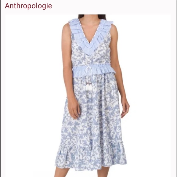 Anthropologie Magari Blue White Floral Tier Boho Midi Short Casual Dress M - Picture 2 of 9